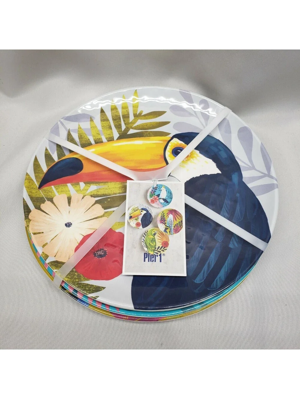 PIER 1 TROPICAL BIRD PARROT/TOUCAN/COCKATOO/BUDGIE MELAMINE ACCENT PLATES 9